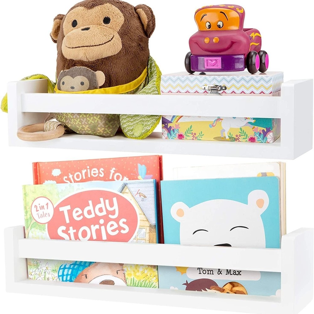 White Floating Bookshelf - Set of 2 - Kids, Nursery, Office, Kitchen, Bathroom